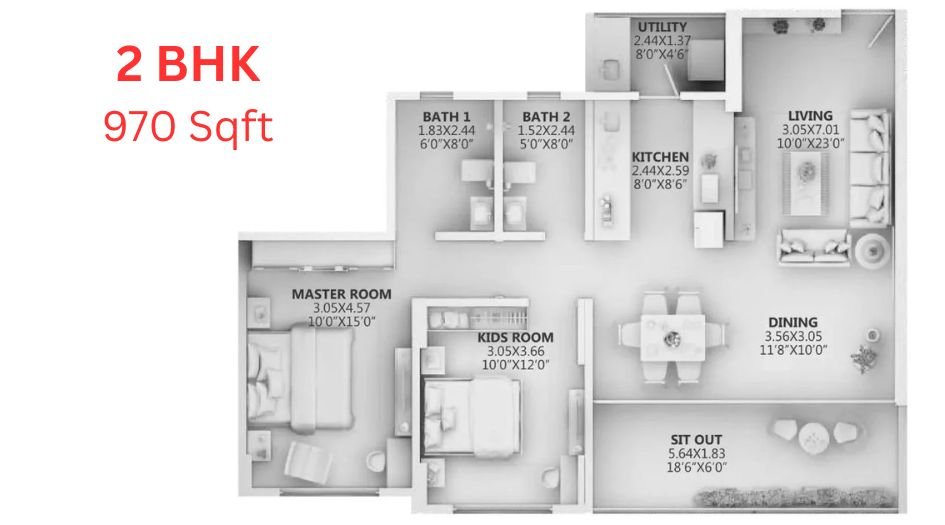 Ganga-Aracdia-Floor-Plan-2 BHK-970Sqft